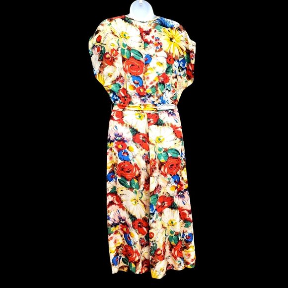 1930s Rayon Crepe Floral Day Midi Dress Size 6 8 with Side Metal Talon Zip - Picture 4 of 12